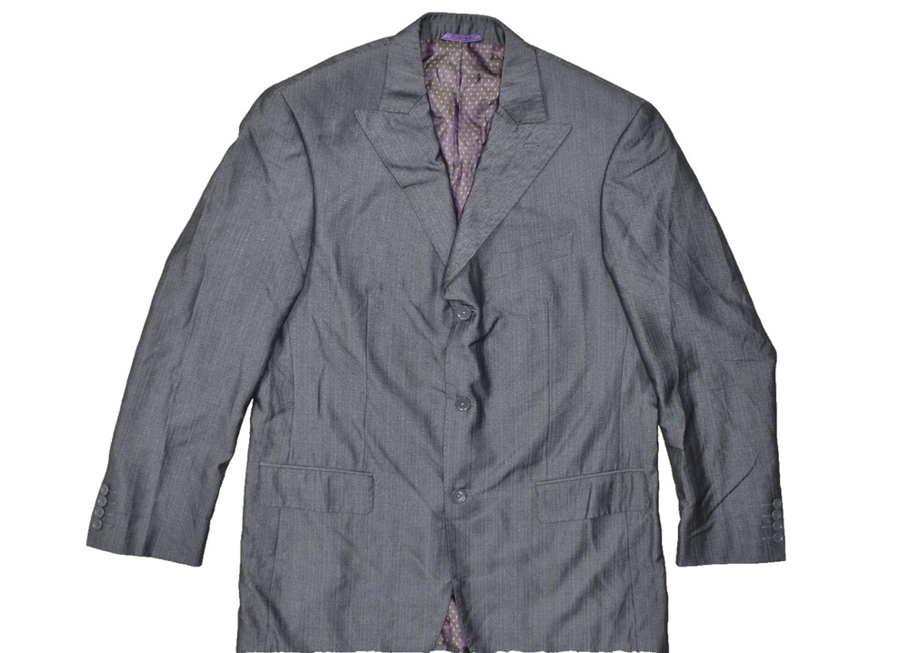 Earvin Magic Johnson Men's Three Button Blazer Jacket Size 42L Gray Striped Poly
